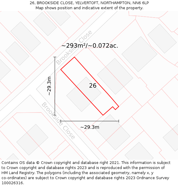 26, BROOKSIDE CLOSE, YELVERTOFT, NORTHAMPTON, NN6 6LP: Plot and title map