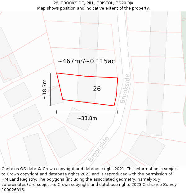 26, BROOKSIDE, PILL, BRISTOL, BS20 0JX: Plot and title map