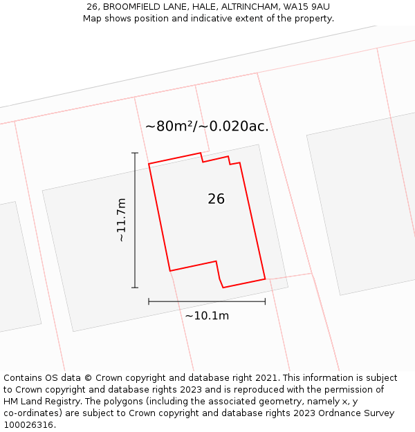 26, BROOMFIELD LANE, HALE, ALTRINCHAM, WA15 9AU: Plot and title map
