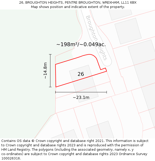 26, BROUGHTON HEIGHTS, PENTRE BROUGHTON, WREXHAM, LL11 6BX: Plot and title map
