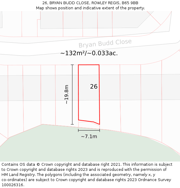 26, BRYAN BUDD CLOSE, ROWLEY REGIS, B65 9BB: Plot and title map