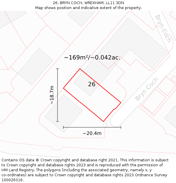 26, BRYN COCH, WREXHAM, LL11 3DN: Plot and title map