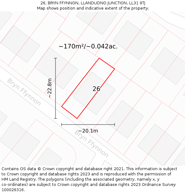 26, BRYN FFYNNON, LLANDUDNO JUNCTION, LL31 9TJ: Plot and title map