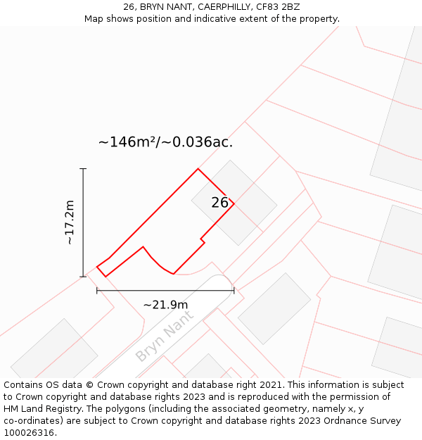 26, BRYN NANT, CAERPHILLY, CF83 2BZ: Plot and title map