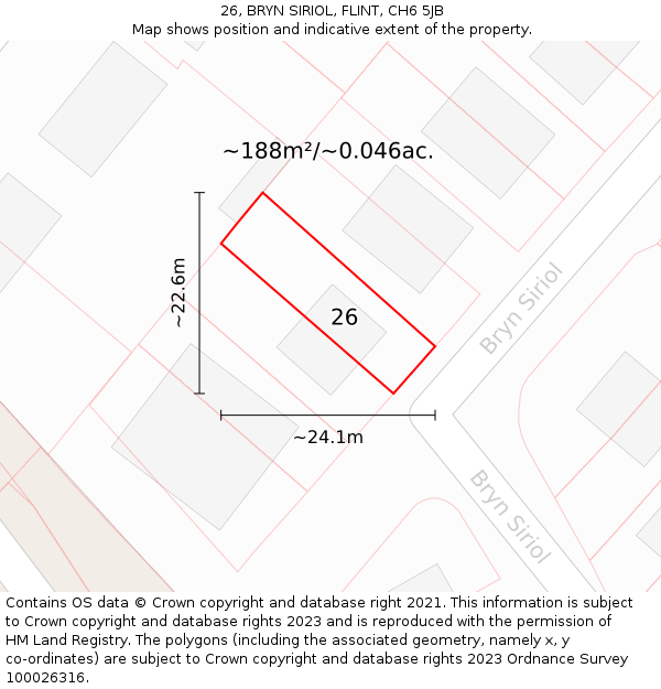 26, BRYN SIRIOL, FLINT, CH6 5JB: Plot and title map