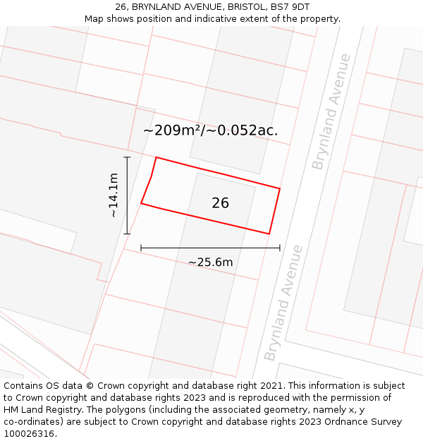 26, BRYNLAND AVENUE, BRISTOL, BS7 9DT: Plot and title map