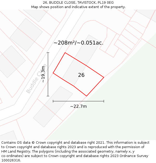 26, BUDDLE CLOSE, TAVISTOCK, PL19 0EG: Plot and title map