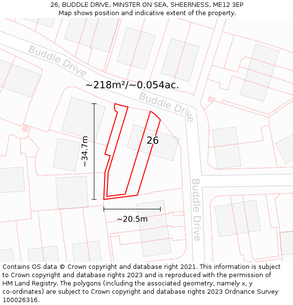 26, BUDDLE DRIVE, MINSTER ON SEA, SHEERNESS, ME12 3EP: Plot and title map