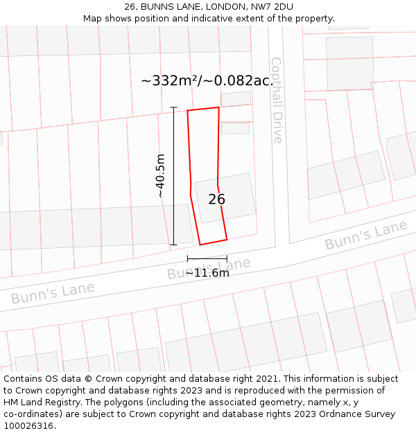 26, BUNNS LANE, LONDON, NW7 2DU: Plot and title map