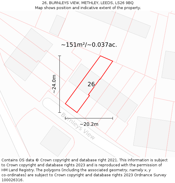 26, BURNLEYS VIEW, METHLEY, LEEDS, LS26 9BQ: Plot and title map