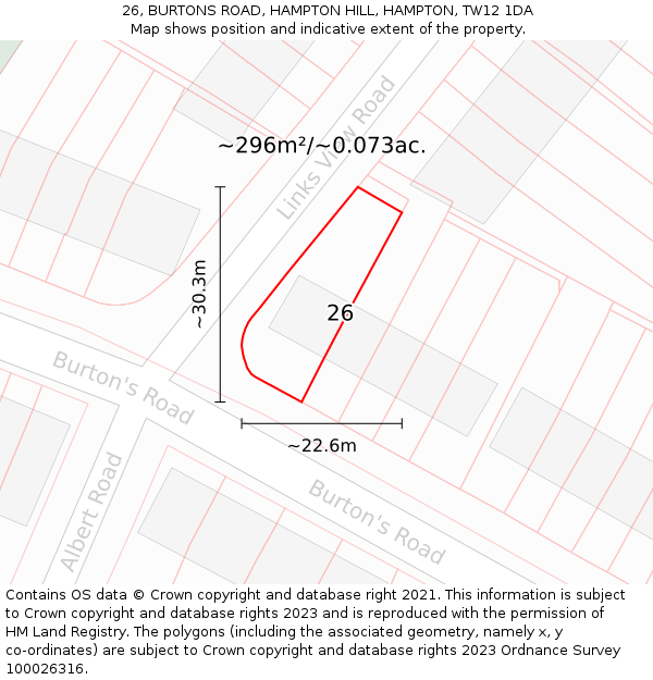 26, BURTONS ROAD, HAMPTON HILL, HAMPTON, TW12 1DA: Plot and title map