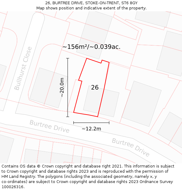 26, BURTREE DRIVE, STOKE-ON-TRENT, ST6 8GY: Plot and title map