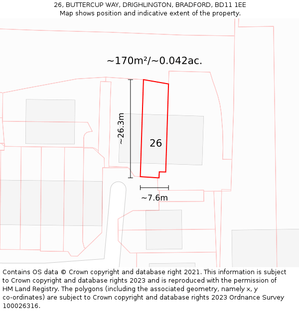 26, BUTTERCUP WAY, DRIGHLINGTON, BRADFORD, BD11 1EE: Plot and title map
