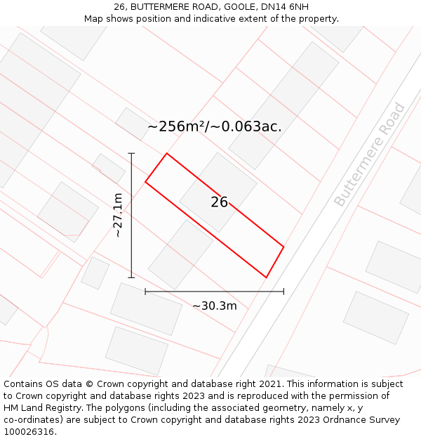26, BUTTERMERE ROAD, GOOLE, DN14 6NH: Plot and title map