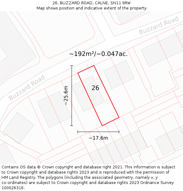 26, BUZZARD ROAD, CALNE, SN11 9RW: Plot and title map