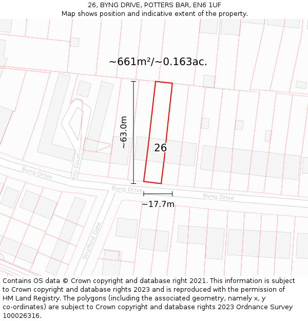 26, BYNG DRIVE, POTTERS BAR, EN6 1UF: Plot and title map