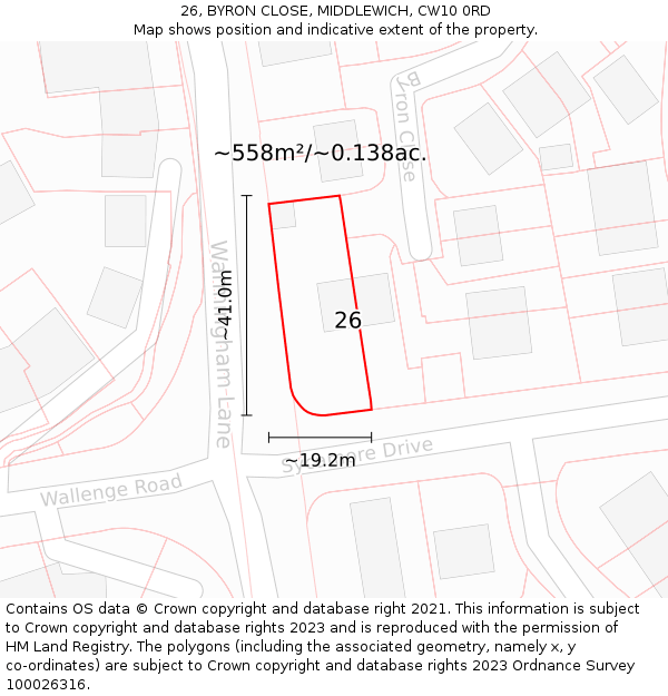 26, BYRON CLOSE, MIDDLEWICH, CW10 0RD: Plot and title map