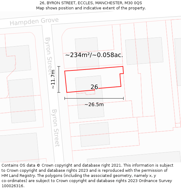 26, BYRON STREET, ECCLES, MANCHESTER, M30 0QS: Plot and title map