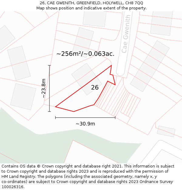 26, CAE GWENITH, GREENFIELD, HOLYWELL, CH8 7QQ: Plot and title map