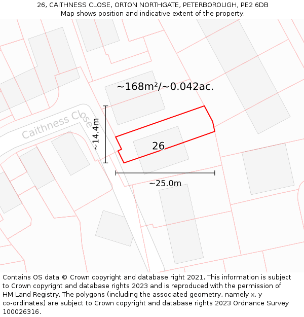 26, CAITHNESS CLOSE, ORTON NORTHGATE, PETERBOROUGH, PE2 6DB: Plot and title map