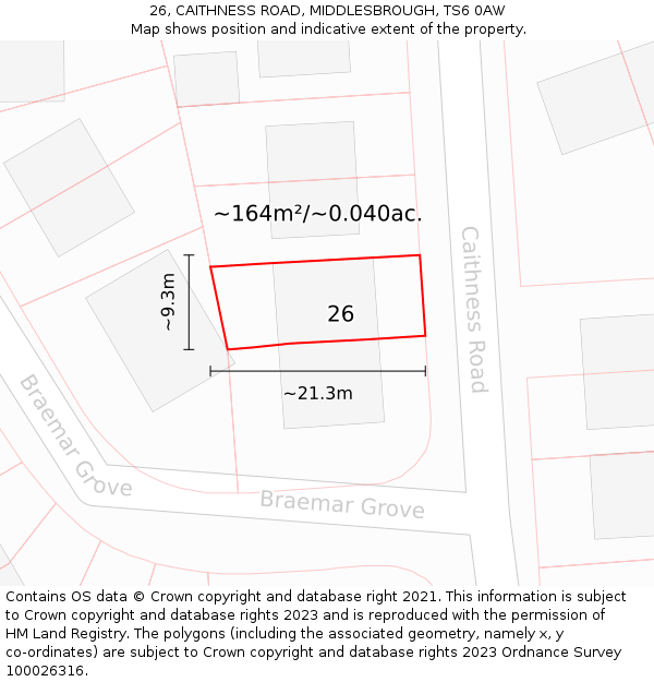 26, CAITHNESS ROAD, MIDDLESBROUGH, TS6 0AW: Plot and title map