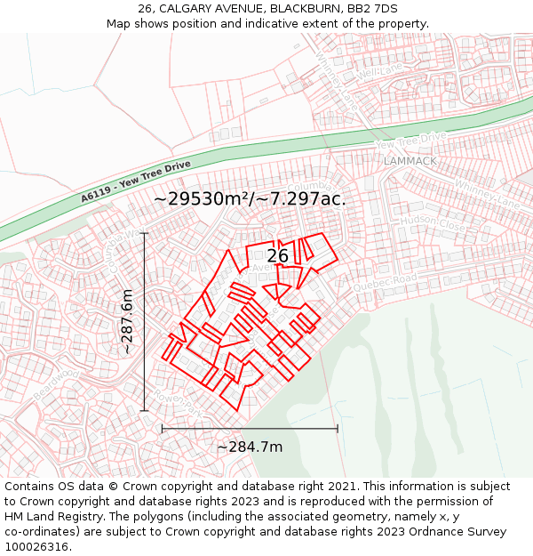 26, CALGARY AVENUE, BLACKBURN, BB2 7DS: Plot and title map