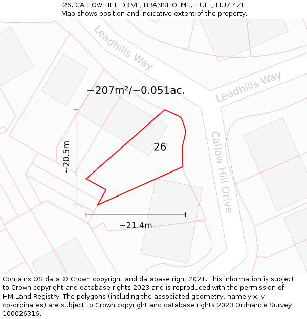 26, CALLOW HILL DRIVE, BRANSHOLME, HULL, HU7 4ZL: Plot and title map