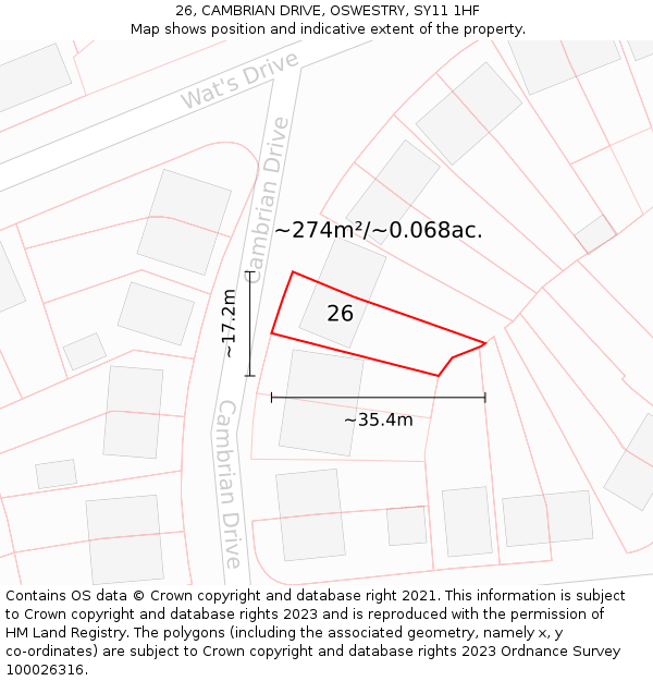 26, CAMBRIAN DRIVE, OSWESTRY, SY11 1HF: Plot and title map