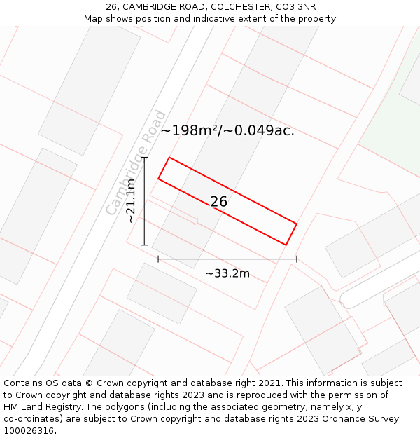 26, CAMBRIDGE ROAD, COLCHESTER, CO3 3NR: Plot and title map