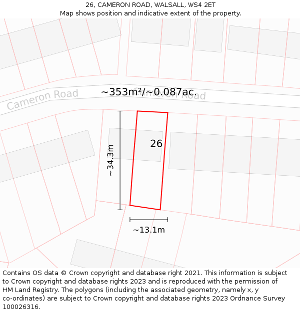 26, CAMERON ROAD, WALSALL, WS4 2ET: Plot and title map