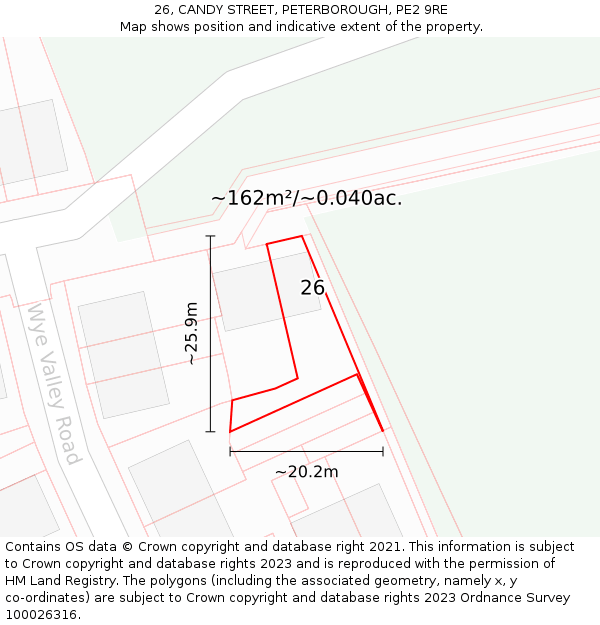 26, CANDY STREET, PETERBOROUGH, PE2 9RE: Plot and title map