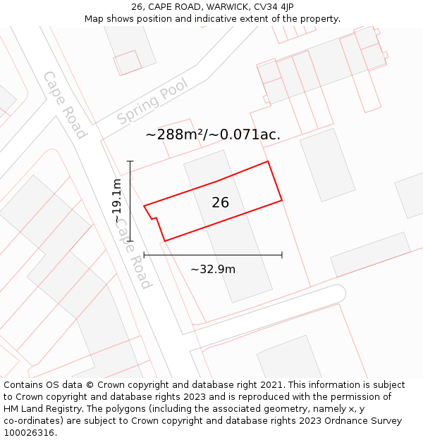 26, CAPE ROAD, WARWICK, CV34 4JP: Plot and title map