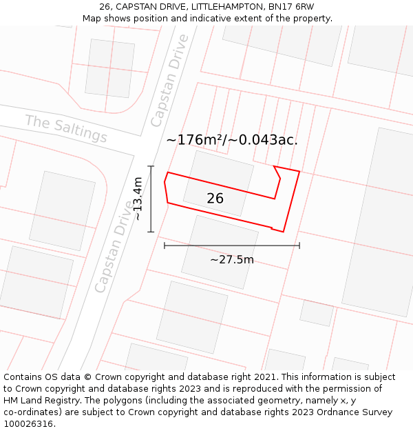 26, CAPSTAN DRIVE, LITTLEHAMPTON, BN17 6RW: Plot and title map