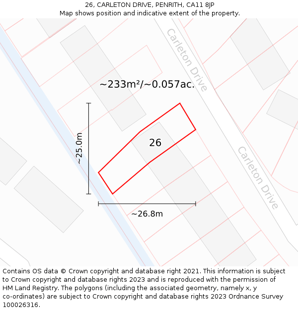 26, CARLETON DRIVE, PENRITH, CA11 8JP: Plot and title map