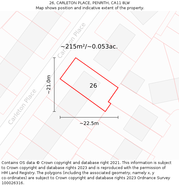 26, CARLETON PLACE, PENRITH, CA11 8LW: Plot and title map