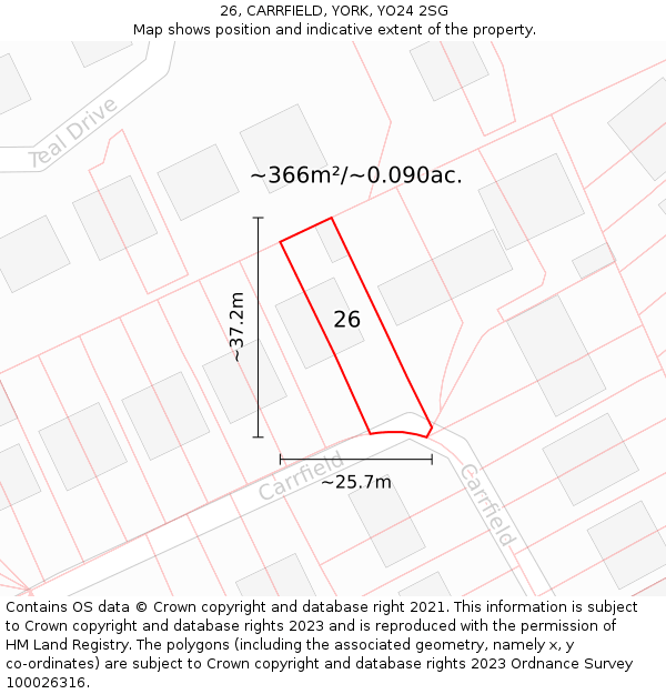 26, CARRFIELD, YORK, YO24 2SG: Plot and title map