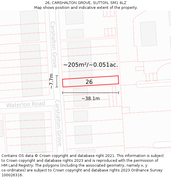 26, CARSHALTON GROVE, SUTTON, SM1 4LZ: Plot and title map