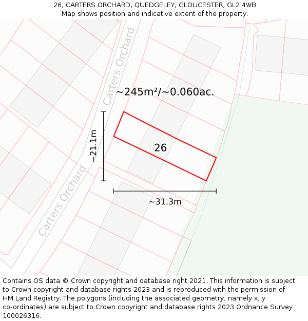 26, CARTERS ORCHARD, QUEDGELEY, GLOUCESTER, GL2 4WB: Plot and title map