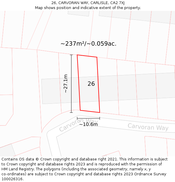 26, CARVORAN WAY, CARLISLE, CA2 7XJ: Plot and title map