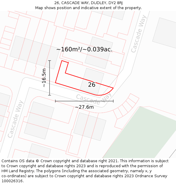 26, CASCADE WAY, DUDLEY, DY2 8RJ: Plot and title map