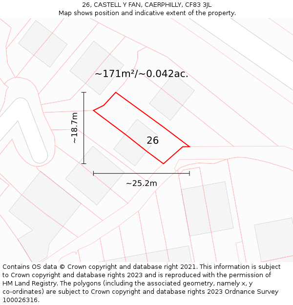 26, CASTELL Y FAN, CAERPHILLY, CF83 3JL: Plot and title map