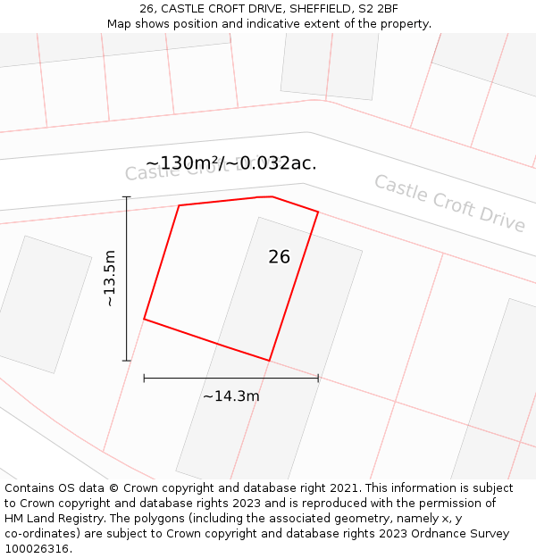 26, CASTLE CROFT DRIVE, SHEFFIELD, S2 2BF: Plot and title map