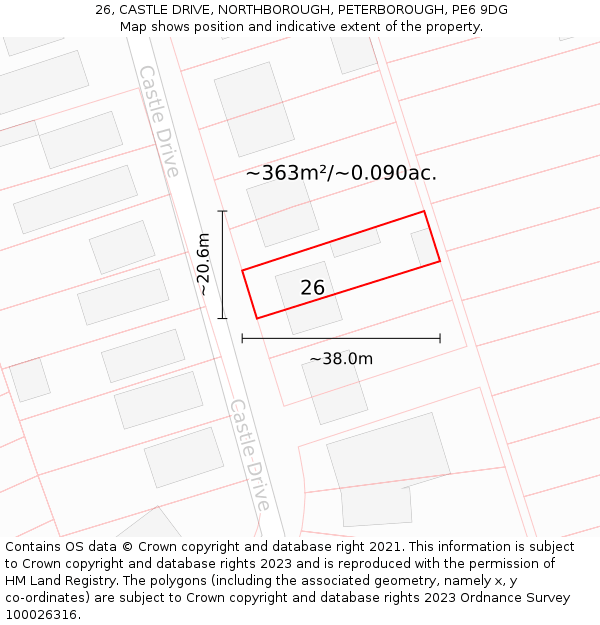 26, CASTLE DRIVE, NORTHBOROUGH, PETERBOROUGH, PE6 9DG: Plot and title map