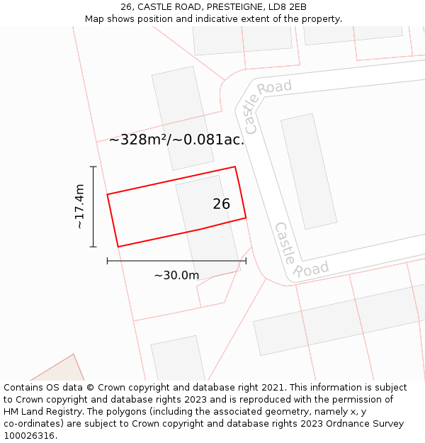 26, CASTLE ROAD, PRESTEIGNE, LD8 2EB: Plot and title map