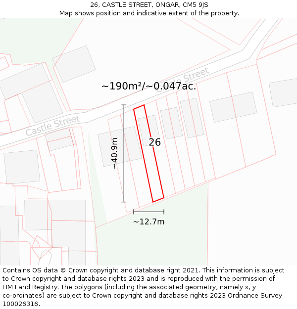 26, CASTLE STREET, ONGAR, CM5 9JS: Plot and title map