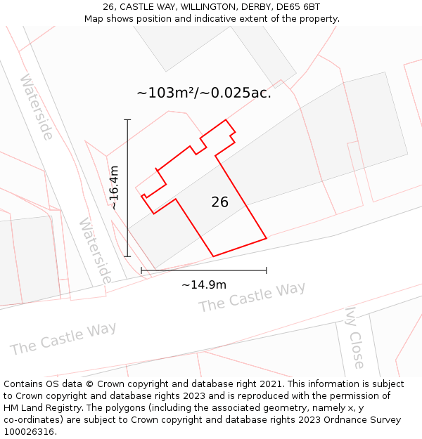 26, CASTLE WAY, WILLINGTON, DERBY, DE65 6BT: Plot and title map
