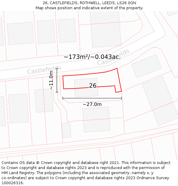 26, CASTLEFIELDS, ROTHWELL, LEEDS, LS26 0GN: Plot and title map