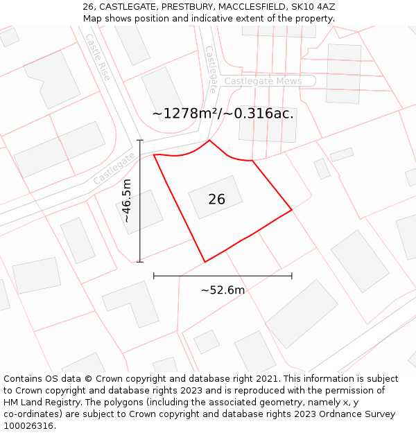 26, CASTLEGATE, PRESTBURY, MACCLESFIELD, SK10 4AZ: Plot and title map