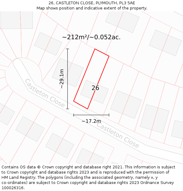 26, CASTLETON CLOSE, PLYMOUTH, PL3 5AE: Plot and title map