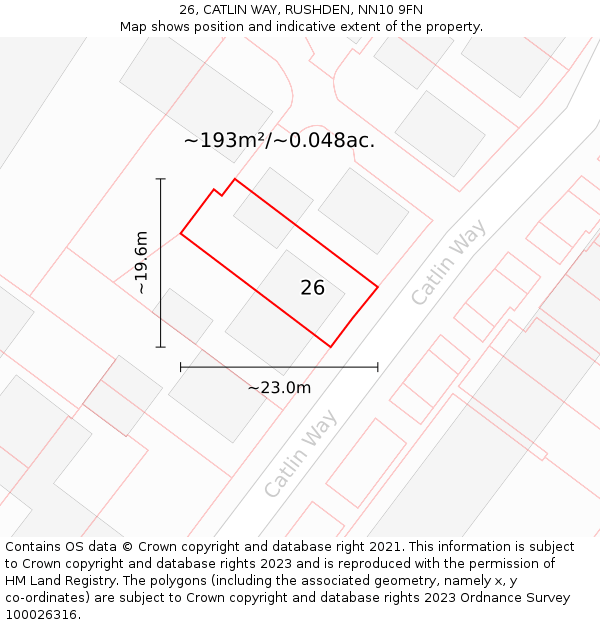 26, CATLIN WAY, RUSHDEN, NN10 9FN: Plot and title map